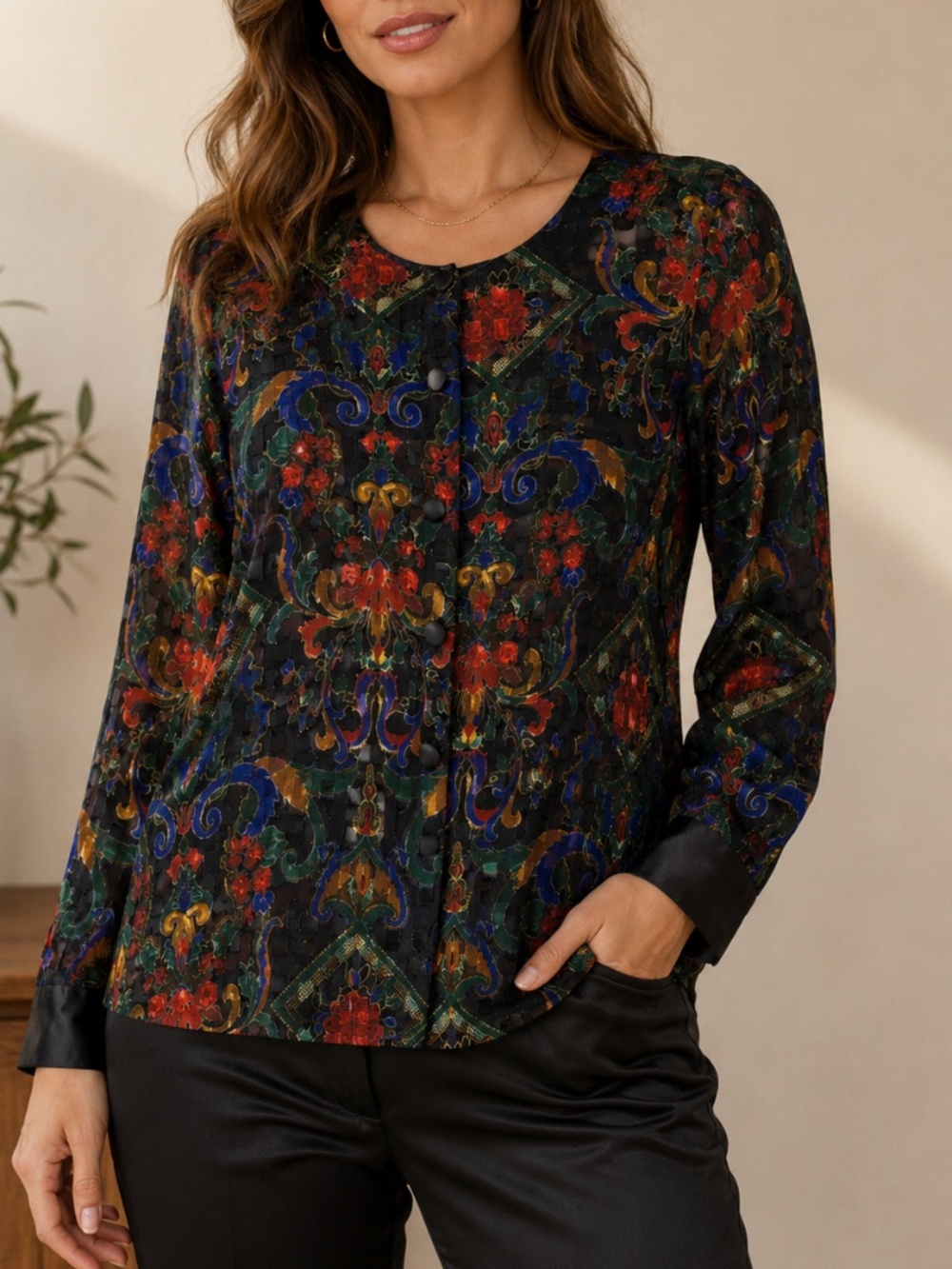 Victoria's Secret Gold Label Mesh Blouse Women's M Floral Baroque Y2K 90s